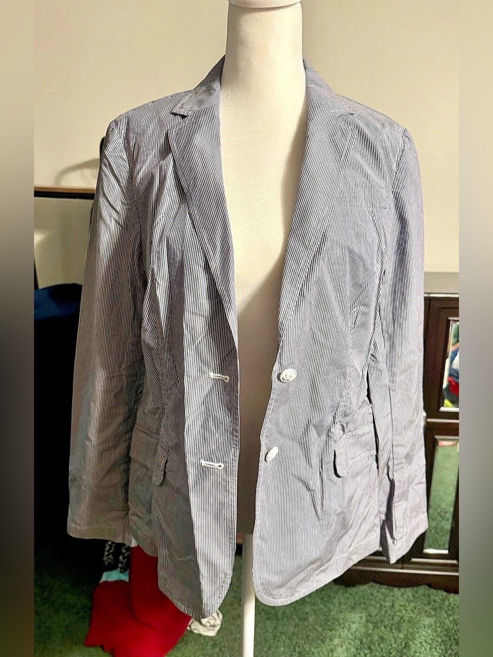 Banana Republic Striped Cotton Blazer in Gray & White Size Medium
